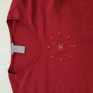 Ann Taylor Beaded Snowflake Burgundy Top M